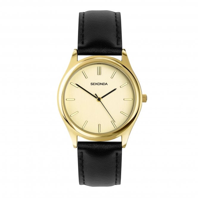 Sekonda Mens Evans Round Champagne Dial Black Strap Watch 30253