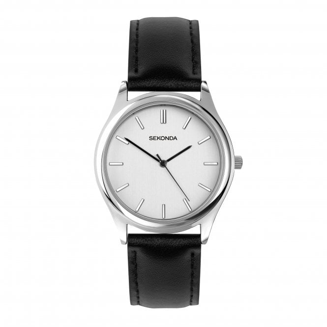 Sekonda Mens Evans Round Silver Dial Black Strap Watch 30252