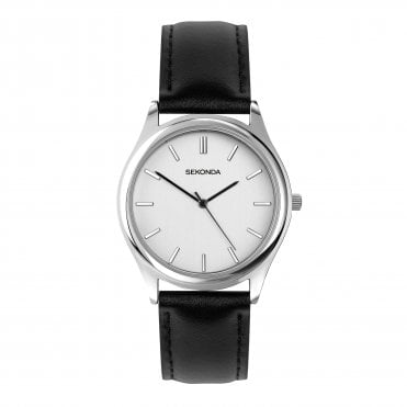 Mens Evans Round Silver Dial Black Strap Watch 30252