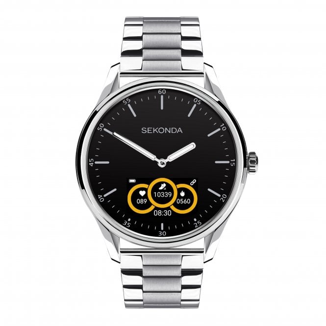 Sekonda Mens Hybrid Smart Watch Round Black Dial Stainless Steel Bracelet Watch 30149
