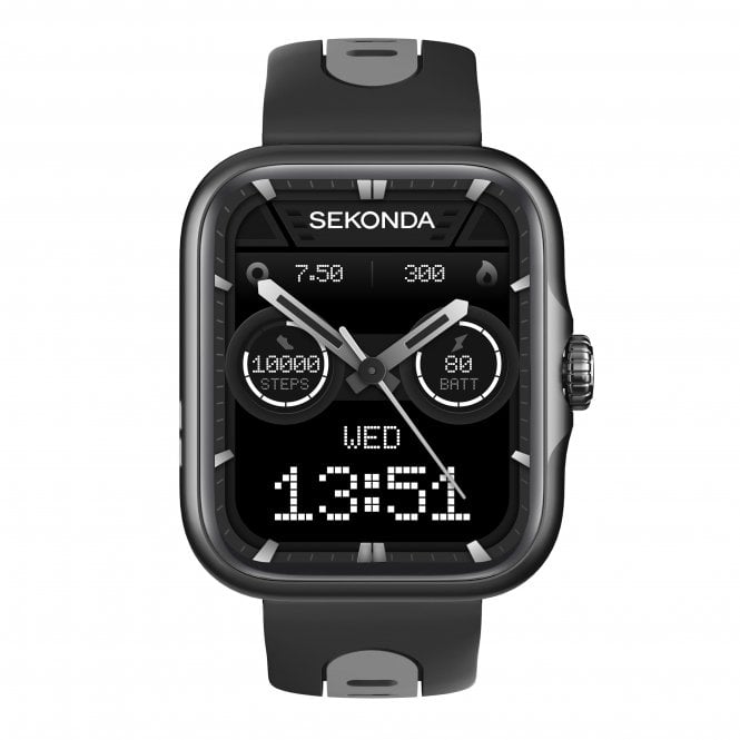 Sekonda Mens Motion Pro Rectangular Black Dial Black Rubber Strap Watch 30240