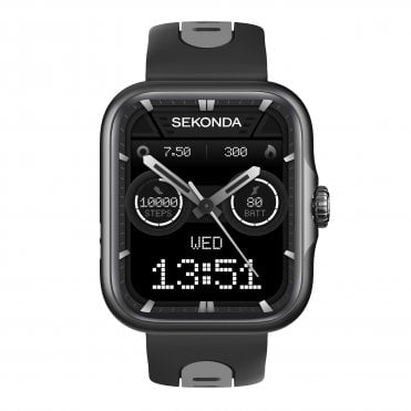 Mens Motion Pro Rectangular Black Dial Black Rubber Strap Watch 30240