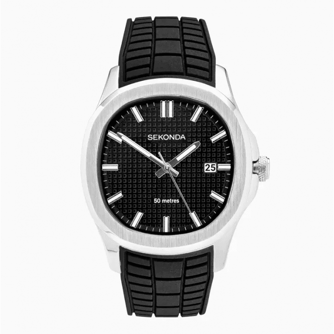 Sekonda Mens OCTAIRE Cushion Black Dial Black Silicon Strap Watch 30274