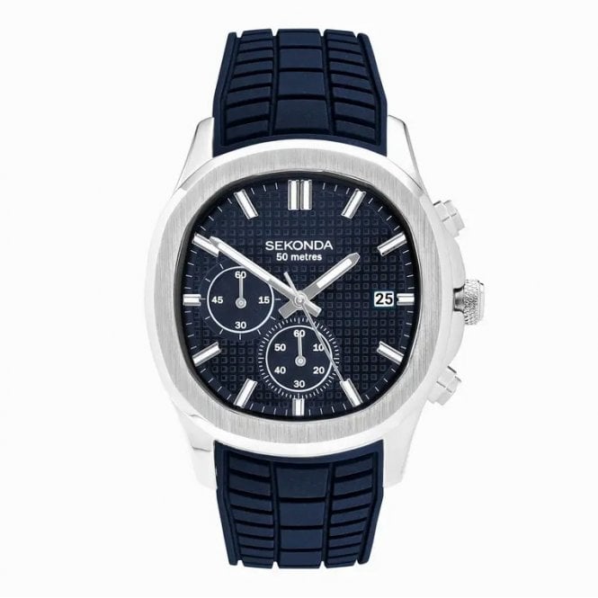Sekonda Mens OCTAIRE Cushion Navy Chronograph Date Dial Blue Silicon Strap Watch 30276