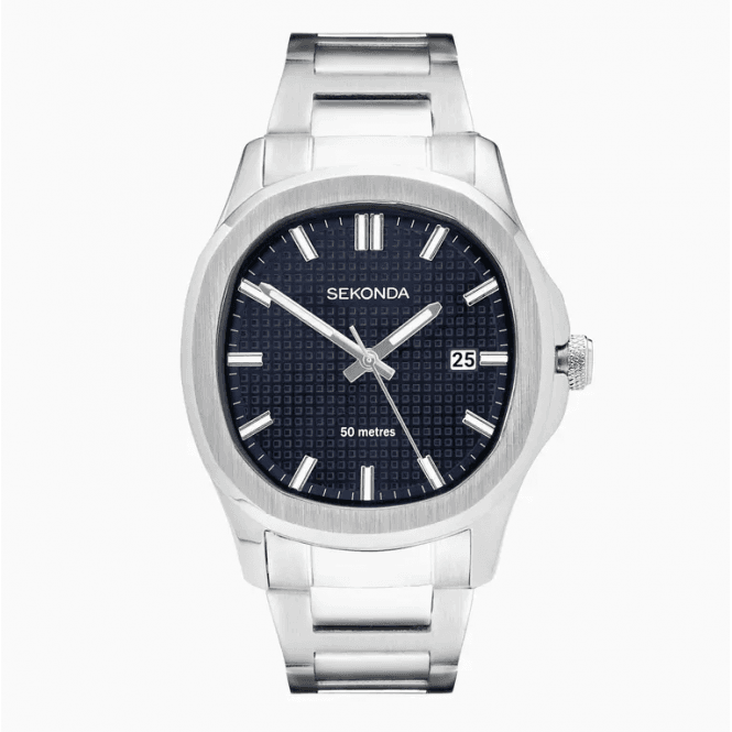Sekonda Mens OCTAIRE Cushion Navy Dial Stainless Steel Bracelet Watch 30275