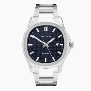 Mens OCTAIRE Cushion Navy Dial Stainless Steel Bracelet Watch 30275