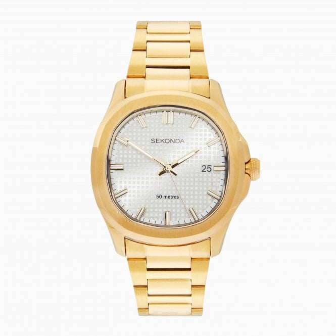 Sekonda Mens Octaire TV Silver Dial Gold Plated Bracelet Watch 30283