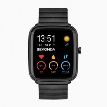 Mens Rectangular Smart Watch Black Ion Plated Bracelet 30223