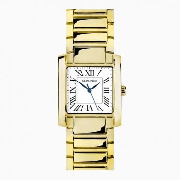 Mens Rectangular White Dial Gold Plated Bracelet Watch 30244