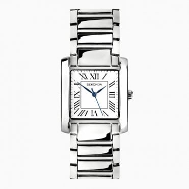 Mens Rectangular White Dial Stainless Steel Bracelet Watch 30243