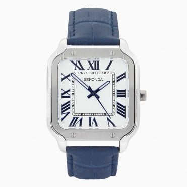 Mens Rene Square White Dial Blue Strap Watch 30286