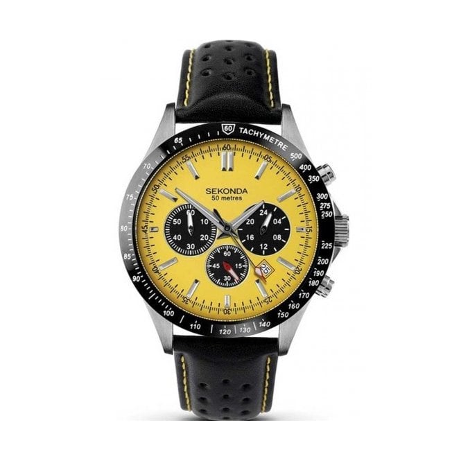 Sekonda Mens Rnd Yellow/Black Chrono Di Blk Strp