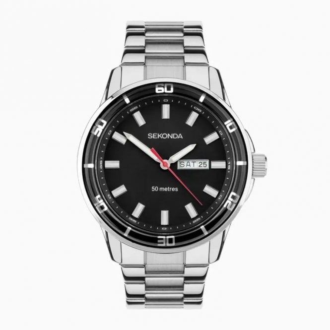 Sekonda Mens Round 50 Metre Water Resistant Day and Date Dial Stainless Steel Bracelet Watch 30204