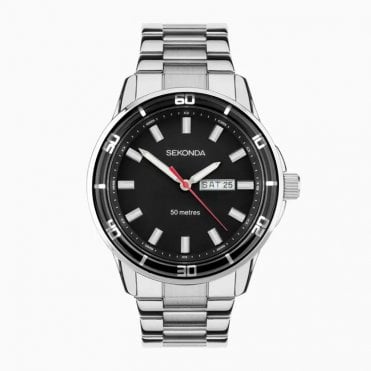 Mens Round 50 Metre Water Resistant Day and Date Dial Stainless Steel Bracelet Watch 30204