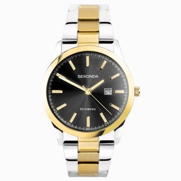 Mens Round Black Date Dial 2 Colored Bracelet Watch 30049