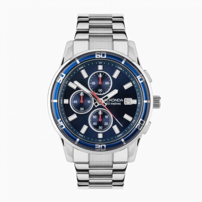Sekonda Mens Round Blue Chronograph 50 Metre Water Resistant Date Dial Stainless Steel Bracelet 30207