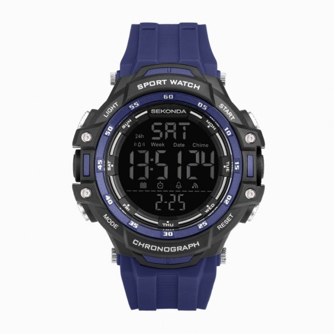 Sekonda Mens Round Blue Digital Chrongraph Blue Silicone Strap Watch 30164