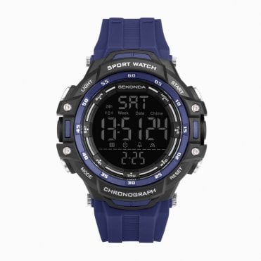 Mens Round Blue Digital Chrongraph Blue Silicone Strap Watch 30164