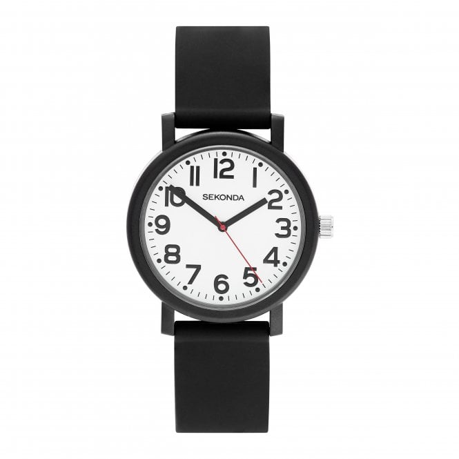 Sekonda Mens Round Large White Dial Black Silicone Strap Watch 30359