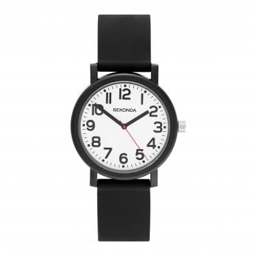 Mens Round Large White Dial Black Silicone Strap Watch 30359