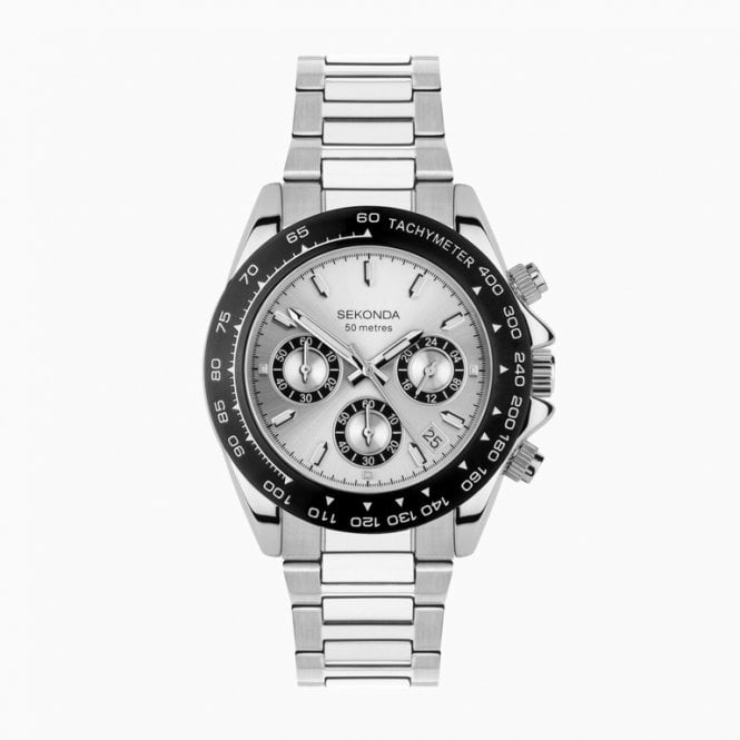 Sekonda Mens Round Silver Chronograph Dial Steel Bracelet Watch 30201