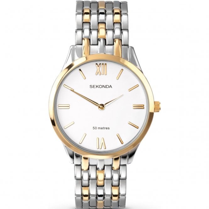 Sekonda Mens Round White Dial 2 Colour Bracelet Watch 3449