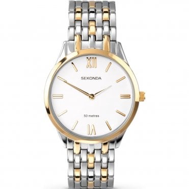 Mens Round White Dial 2 Colour Bracelet Watch 3449