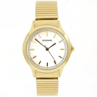 Sekonda Mens Round White Dial Gold Expanding Bracelet Watch 3136B
