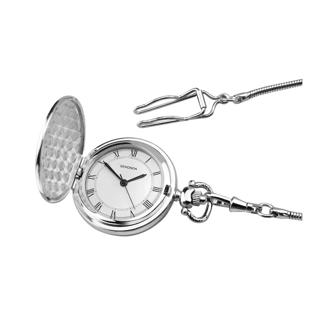 Sekonda Mens Round White Dial Stainless Steel Pocket Watch 3798