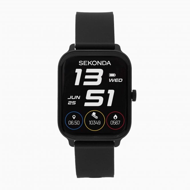 Sekonda Mens SMART MOTION GO Rectangle Dial Black Silicone Strap Watch 30289