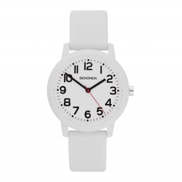 Unisex Round White Dial White Silicone Strap Watch 40799
