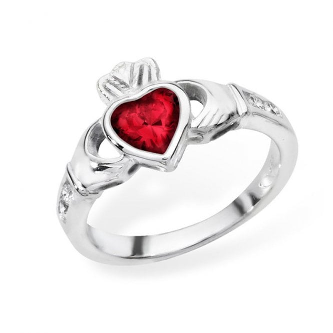 Sterling Silver Garnet January Claddagh Ring Size L