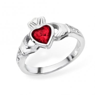 Sterling Silver Garnet January Claddagh Ring Size L