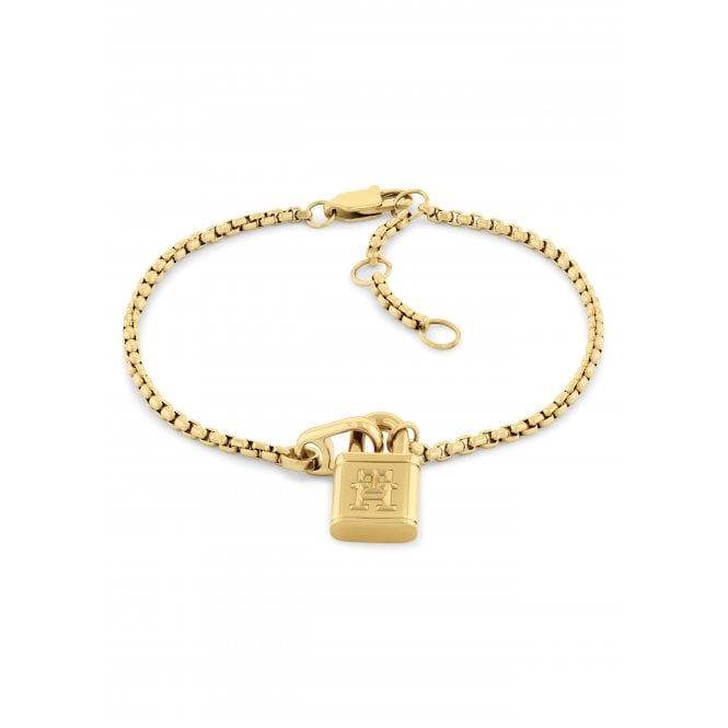 Tommy Hilfiger Ladies AMERICAN ICON Gold Plated Padlock & Chain Bracelet 2780943