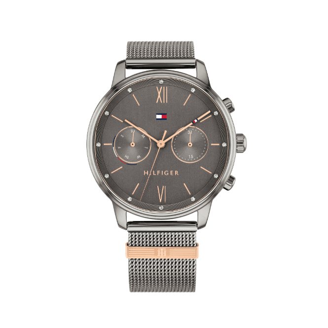Tommy Hilfiger Ladies Blake Round Gun Metal Multi Dial Gun Metal Bracelet Watch 1782304