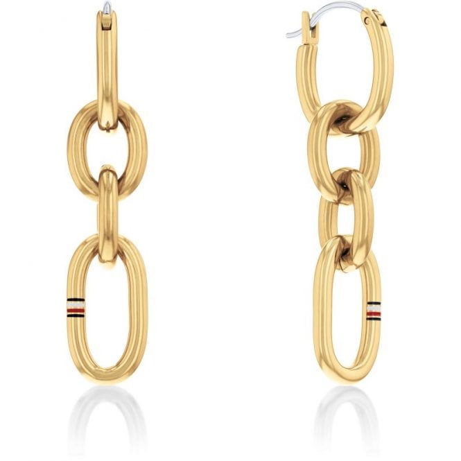 Tommy Hilfiger Ladies Contrast Link Gold Plated Drop Earrings 2780786