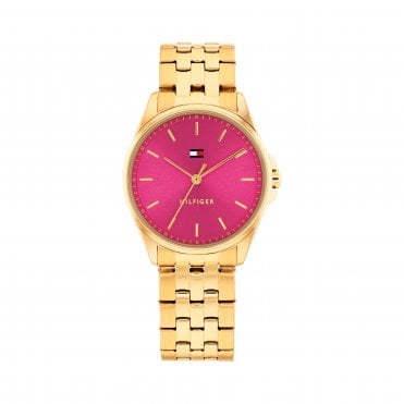 Ladies JADE Rnd Hot Pink Dial Gold Plated Bracelet Watch 1782854