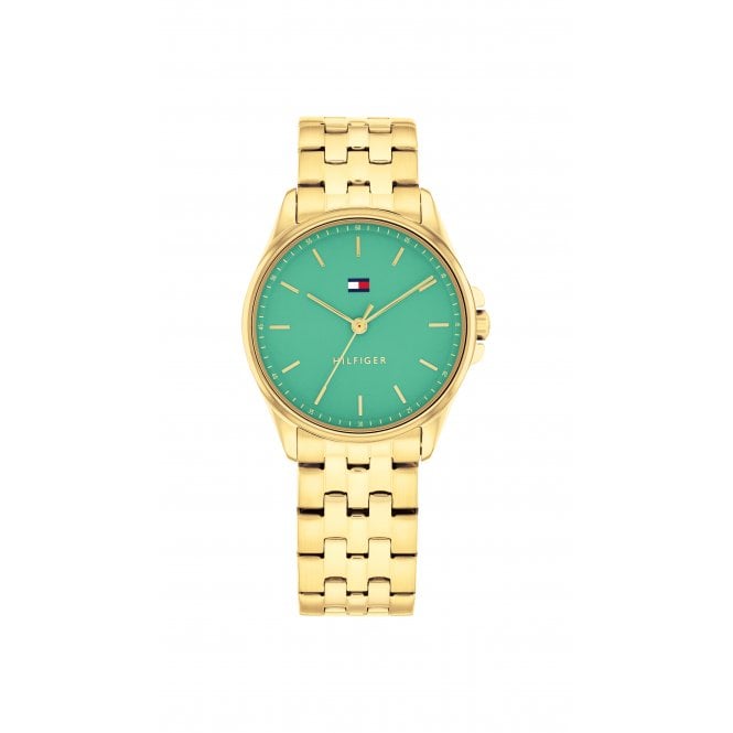 Tommy Hilfiger Ladies JADE Round Sea Green Dial Gold Plated Bracelet Watch 1782774
