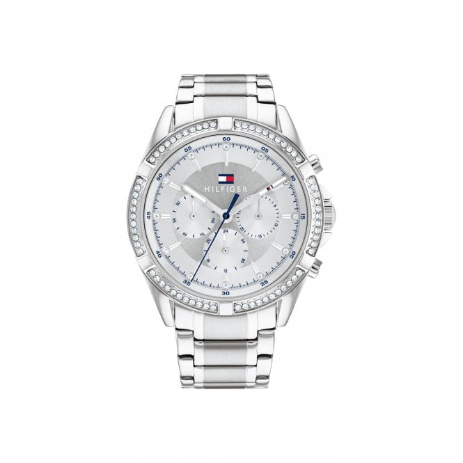 Tommy Hilfiger Ladies Kenzie Round Chronograph Dial Stainless Steel Bezle Stainless Steel Bracelet Watch 1782557