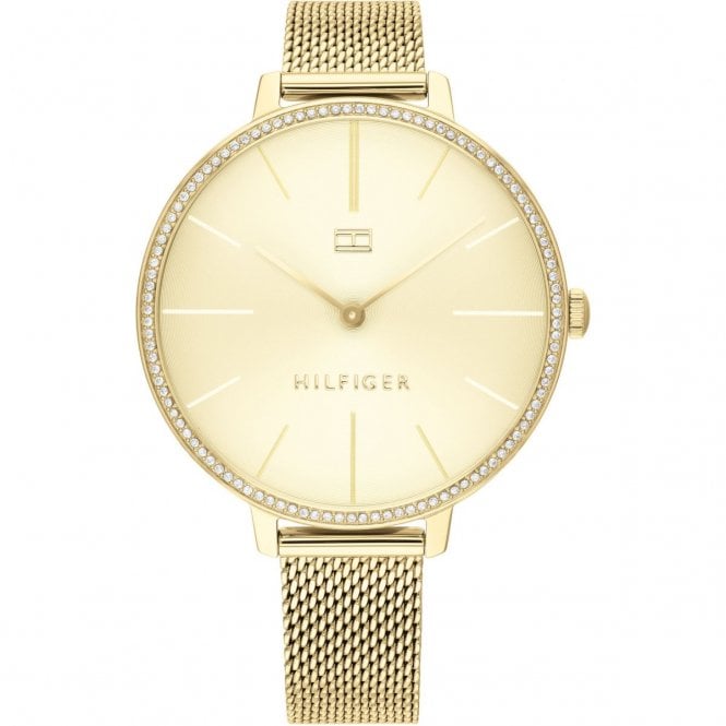 Tommy Hilfiger Ladies Large Champagne Dial Gold Plated Mesh Bracelet Watch 1782114