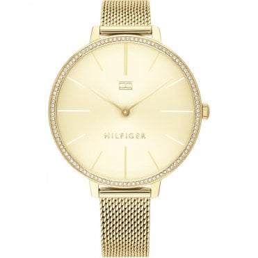 Ladies Large Champagne Dial Gold Plated Mesh Bracelet Watch 1782114