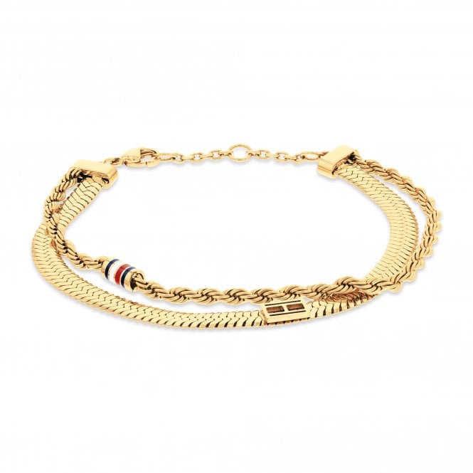 Tommy Hilfiger Ladies LAYERED Rope Herringbone Gold Plated Bracelet 2780982