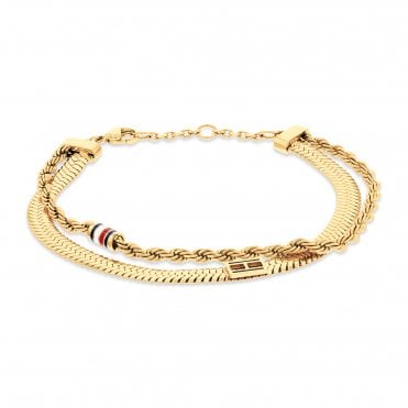 Ladies LAYERED Rope Herringbone Gold Plated Bracelet 2780982