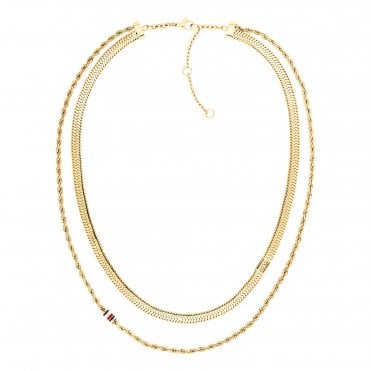 Ladies LAYERED Rope Herringbone Gold Plated Necklet 2780980