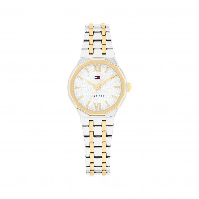 Tommy Hilfiger Ladies MACKENZIE Round Glitter Dial Two Tone Bracelet Watch 1782888