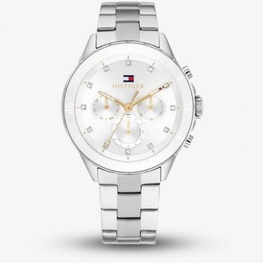 Ladies MELLIE Round White Chronograph Dial White Bezel Stainless Steel Bracelet Watch 1782707