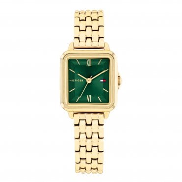 Ladies MIA Square Green Dial Gold Plated Bracelet Watch 1782858