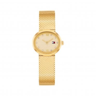 Ladies MOIRA Oval Gold Dial Gold Plated Shiny Mesh Bracelet Watch 1782847