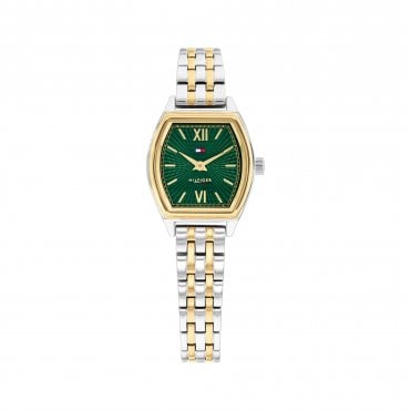 Ladies NORA Green Cushion Dial Two Tone Bracelet Watch 1782907