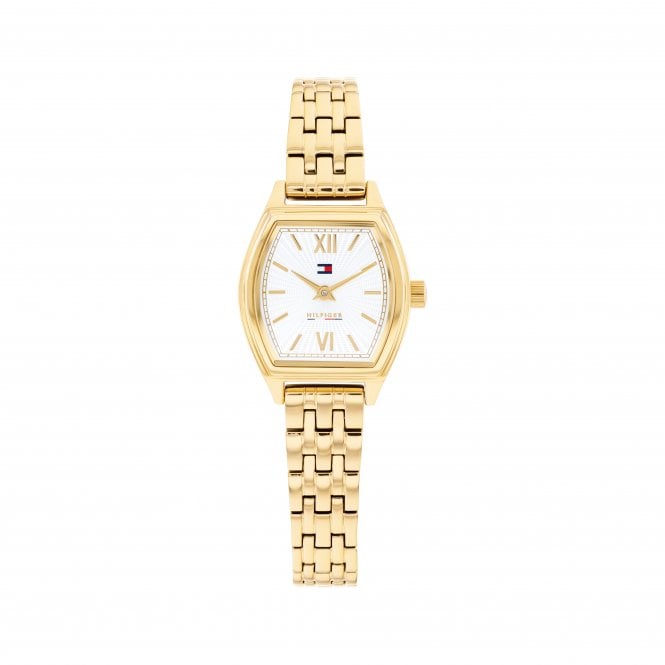 Tommy Hilfiger Ladies NORA White Cushion Dial Gold Plated Bracelet Watch 1782870